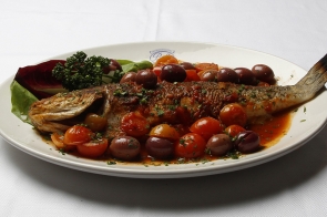 Sea Bass with Black Olives and Tomatoes